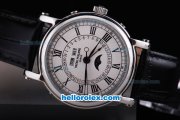 Patek Philippe classic Automatic Movement with White Dial and Black Roman Marking-Black Leather Strap