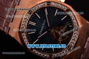 Audemars Piguet Royal Oak 41MM Swiss Tourbillon Manual Winding Rose Gold Case with Blue Dial Diamonds Bezel and Stick Markers (FT)