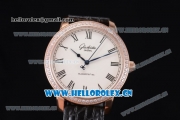 Glashutte Senator Automatic Miyota 9015 Automatic Rose Gold Case with White Dial Diamonds Bezel and Black Leather Strap