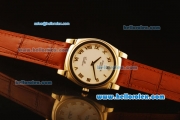 Rolex Cellini Swiss Quartz Yellow Gold Case with White Dial and Brown Leather Strap-Roman Markers