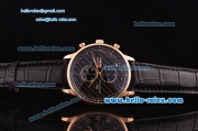 IWC Portuguese Chronograph Japanese Miyota OS10 Quartz Rose Gold Case with Black Leather Strap and Black Dial