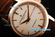 Vacheron Constantin Patrimony Swiss ETA 2892 Automatic Movement Rose Gold Case with Rose Gold Stick Markers and Brown Leather Strap