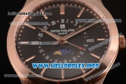 Patek Philippe Grand Complications Perpetual Calendar Miyota Quartz Rose Gold Case with Black Dial and Rose Gold Stick Markers