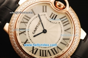 Cartier ballon bleu de Cartier Swiss Quartz Movement Rose Gold Case with Diamond Bezel and Black Leather Strap