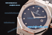 Audemars Piguet Royal Oak Lady Miyota OS2035 Quartz Steel Case with Diamond Bezel and Black Dial