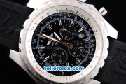 Breitling for Bentley Motors Chronograph Quartz Movement Silver Case with Black Dial-Silver Stick Markers and Black Rubber Strap