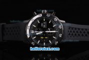 IWC Aquatimer Chronograph Quartz Movement PVD Case with Full Black Dial and White Stick Marker-Black Rubber Strap