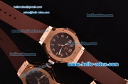 Hublot Big Bang Swiss ETA Quartz Rose Gold Case with Stick/Numeral Markers Brown Carbon Fiber Dial and Brown Rubber Strap