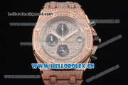 Audemars Piguet Royal Oak Offshore Seiko VK67 Quartz Rose Gold/Diamonds Case with Grey Dial Diamonds Bezel and Arabic Numeral Markers