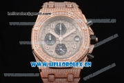 Audemars Piguet Royal Oak Offshore Seiko VK67 Quartz Rose Gold/Diamonds Case with Grey Dial Diamonds Bezel and Arabic Numeral Markers