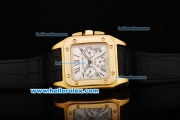 Cartier Santos 100 Automatic Movement Gold Case with Gold Bezel and Black Leather Strap