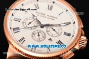 Ulysse Nardin Marine Chrono Asia Automatic Rose Gold Case with Roman Numeral Markers and White Dial