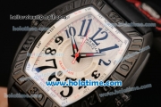 Franck Muller Conquistador Grand Prix Asia Automatic PVD Case with Black Leather Bracelet White Dial and Black Markers