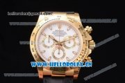 Rolex Cosmograph Daytona Clone Rolex 4130 Automatic Yellow Gold Case with White Dial Stick Markers and Black Leather Strap (EF)
