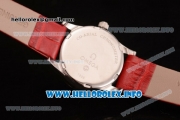 Omega De Ville Prestige Miyota Quartz Steel Case with White MOP Dial Diamonds Bezel and Red Leather Strap