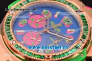 Hublot Big Bang Tutti Frutti 38MM Chrono Miyota OS20 Quartz Rose Gold Case with Blue Dial Stick/Numeral Markers and Green Diamonds Bezel