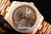 Rolex Day Date II Automatic Movement Full Rose Gold with Diamond Bezel-Diamond Markers and Grey Dial