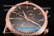 Jaeger-LECoultre Master Perpetual Calendar Asia Automatic Rose Gold Case with Stick Markers Black Dial and Diamonds Bezel
