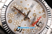 Rolex Datejust II Oyster Perpetual Automatic Movement Silver Case with Silver/Flower Dial and SS Strap