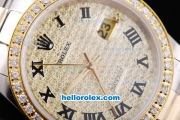 Rolex Datejust Oyster Perpetual Automatic Movement Two Tone with Diamond Bezel,Diamond Dial and Black Roman Marking