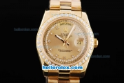 Rolex Day Date Oyster Perpetual Automatic Movement Full Gold with Gold Dial and Diamond Markers-Diamond Bezel