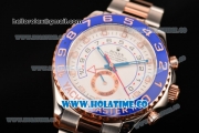 Rolex Yachtmaster II Chrono Swiss Valjoux 7750 Automatic Rose Gold/Steel Case with White Dial Blue Bezel and Dot Markers (BP)