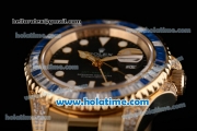 Rolex GMT Master II Asia 2813 Automatic Yellow Gold/Diamond Case with White Dot Markers and Diamond Bezel - ETA Coating