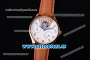 IWC Portuguese Tourbillon Asia ST25 Automatic Rose Gold Case with Wihte Dial Arabic Numeral Markers and Brown Leather Strap