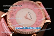 Cartier D'Art Miyota Quartz Steel Case with Roman Numeral Markers Pink Leather Bracelet and Pink/White Dial