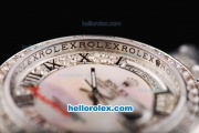 Rolex Day Date Oyster Perpetual Automatic with Diamond&White Dial-Roman Marking and Diamond Bezel