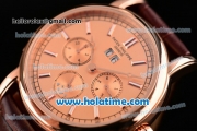 Patek Philippe Grand Complitcations Asia 2813 Automatic Rose Gold Case with Brown Leather Strap Rose Gold Dial and Stick Markers