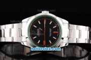 Rolex Milgauss Oyster Perpetual Swiss ETA 2836 Automatic Movement Silver Case with Black Dial and Stick Markers-Orange Second Hand