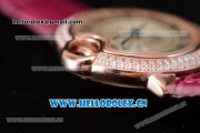 Cartier Ballon Bleu Medium Asia Automatic Rose Gold Case with Silver Dial Purple Leather Strap and Diamonds Bezel (YF)