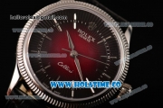 Rolex Cellini Time Asia 2813 Automatic Steel Case with Red/Black Dial Black Leather Strap and Silver Markers