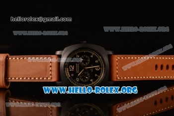 Panerai Luminor 1950 PCYC Chrono Flyback Asia Automatic PVD Case with Black Dial and Brown Leather Strap PAM653B