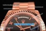 Rolex Day-Date Clone Rolex 3156 Automatic Rose Gold Case with Black Dial and Roman Numeral Markers (BP)