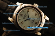 Rolex Cellini Swiss Quartz Steel Case with Cyan Dial and Black Leather Strap-Lady Size