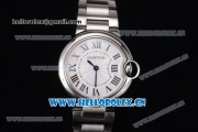 Cartier Ballon Bleu De Mideum Swiss Quartz Stainless Steel Case/Bracelet with Roman Numeral and Markers White Dial