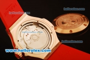 Hublot Big Bang Miyota Automatic Rose Gold Case with White Dial and Red Rubber Strap-Lady Size