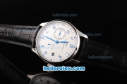 IWC Schaffhausen Portugieser Automatic Movement with White Dial-Blue Arabic Number Markers and Black Leather Strap