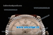 Rolex Datejust Automatic with White Dial and Stick Markers - Brown Leather Strap