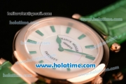 Franck Muller Ronde Miyota Quartz Rose Gold Case with Green Leather Bracelet White Dial and Green Stick Markers