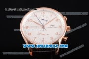 IWC Portugieser Chrono Swiss Valjoux 7750 Automatic Rose Gold Case with White Dial Black Leather Strap and Arabic Numeral Markers - 1:1 Original