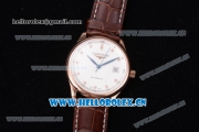 Longines Master Swiss ETA 2824 Automatic Rose Gold Case with White Dial Diamonds Markers and Brown Leather Strap (ZF)