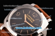 Panerai PAM372 Luminor 1950 3 Days P.3000 Manual Winding 72 Hours Power Reserve Steel Case with Brown Leather Bracelet and Black Dial - 1:1 Best Edition (ZF)