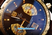Tag Heuer Carrera Calibre 17 Chronograph Quartz Movement Gold Bezel with Brown Dial and Gold Stick Markers-Brown Leather Strap