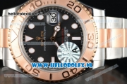 Rolex Yacht-Master Clone Rolex 3135 Automatic Rose Gold Case Black Dial Dots Markers and Two Tone Bracelet -1:1 Original