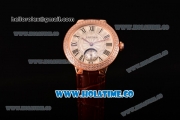 Cartier Ballon Bleu De Small Swiss Quartz Rose Gold Case with Diamonds Bezel White Dial and Brown Leather Strap - Black Markers