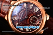 Cartier Ballon Bleu De Small Swiss Quartz Rose Gold Case with Brown Dial White Roman Numeral Markers and Brown Leather Strap