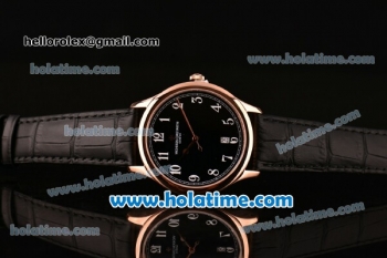 Vacheron Constantin Historiques Chronometre Royal 1907 Miyota Quartz Rose Gold Case with Black Leather Strap Arabic Numeral Markers and Black Dial